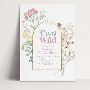 Wildflower Birthday Invite Editable Template, Two Wild Party Pastel Design (Digital Download, Boho Style, 5x7)