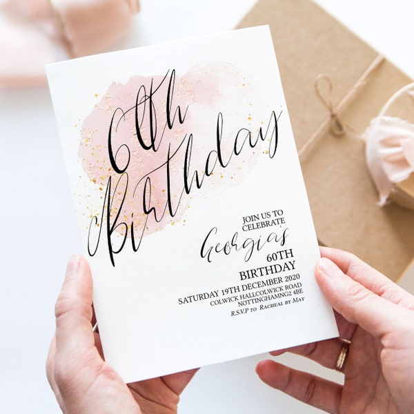60th Birthday Invitation  Editable Printable Rose Gold Blush Birthday Invitation Birthday Invite