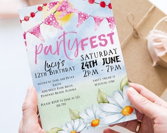 PartyFest Festival Theme Birthday Invitations Editable Instant Download Template All Text Editable Any Age Occasion FST