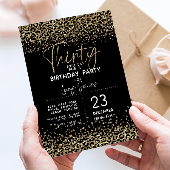 Printable Gold Leopard Print Party Invitation Faux Glitter Animal Print