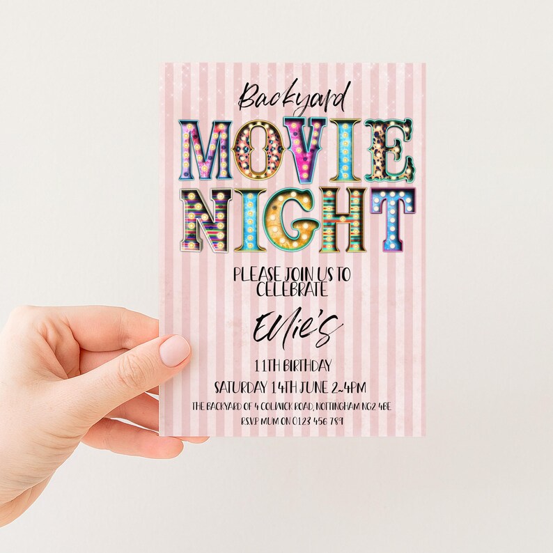 Movie Night Invite - Editable Backyard Cinema Party Invitation - Digital Download, Printable Template, Summer Event image 4