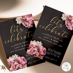 Anniversary Invitation Wedding Anniversary Editable Template Corjl Anniversary Party Instant Download Peony chalkboard