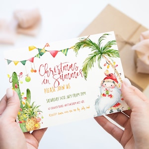 Christmas In Summer Invitation Editable Template Holiday invitation Tropical Christmas In July Landscape Invite Printable Instant Download