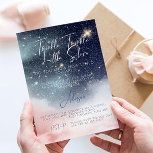 Twinkle Twinkle Little Star Baby Shower Invitation for Baby Girl Template Editable Invitation  Instant Digital Download Printable