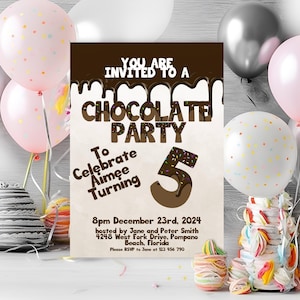 Chocolate Party Invitation Chocolate Desserts 5th Birthday Invitations Dessert Party Chocolate Desserts Sweets Invite Printable Editable