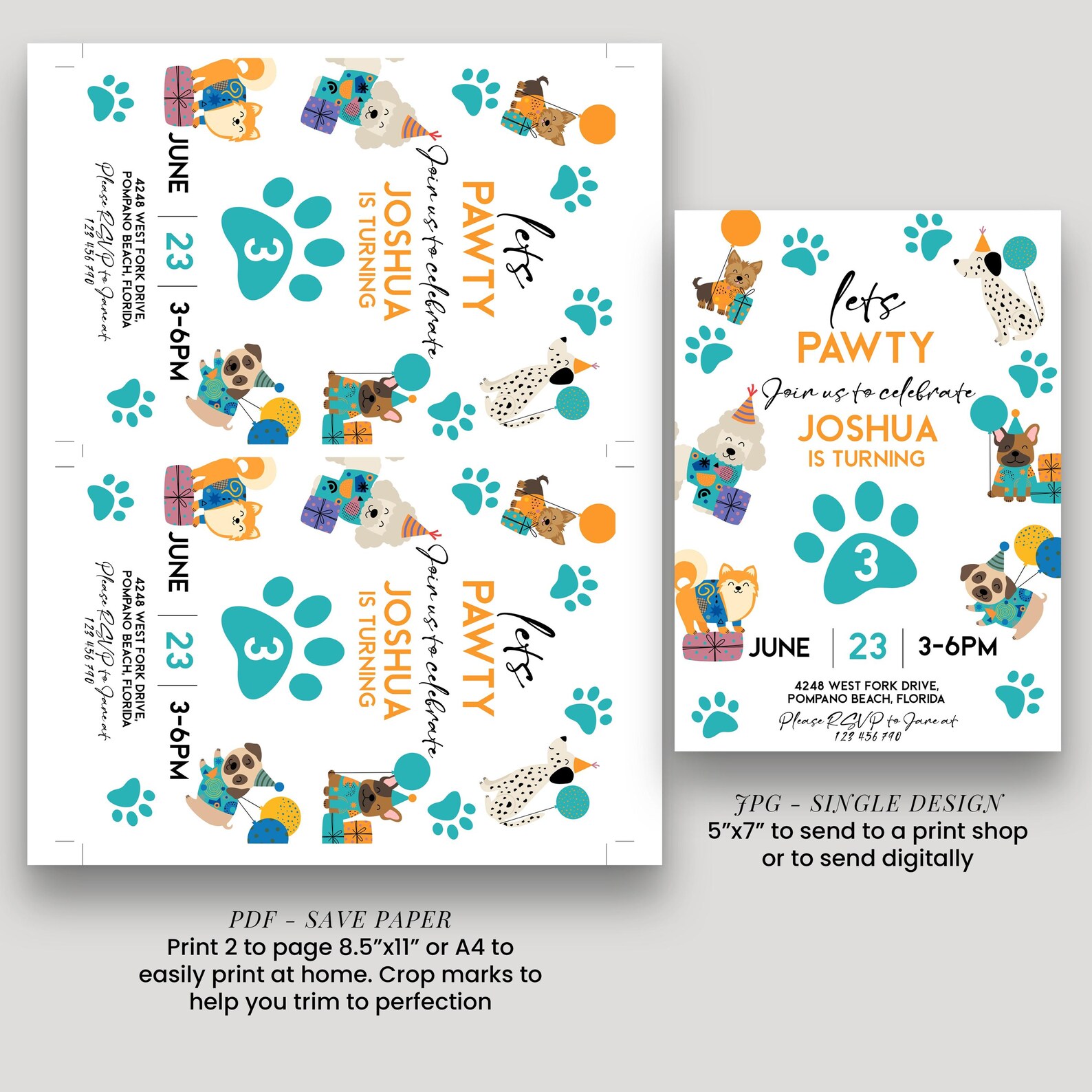 Dog Birthday Invite Editable Template: Let’s Pawty Puppy Party Design ...