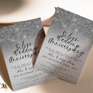 25th Anniversary Invitation 25th Wedding Anniversary Editable Invitation Template Silver Wedding Party Instant Download  Printable