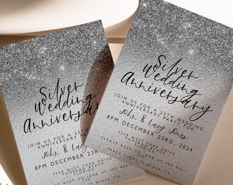 25th Anniversary Invitation 25th Wedding Anniversary Editable Invitation Template Silver Wedding Party Instant Download  Printable
