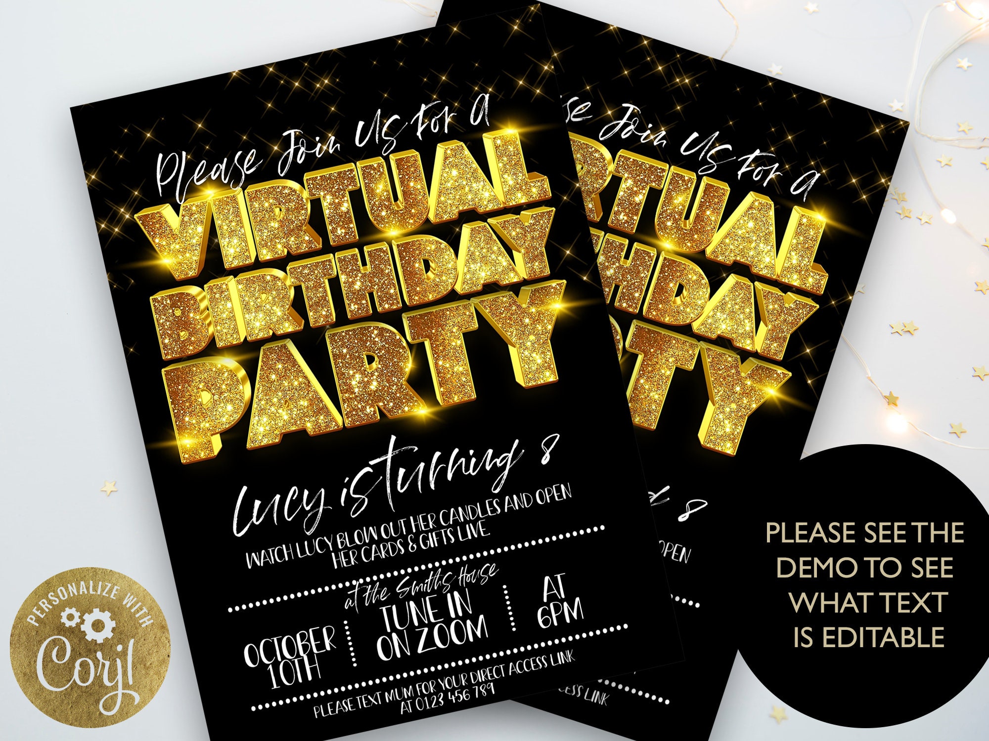 Virtual Birthday Invitation Editable Online Social Distancing | Etsy