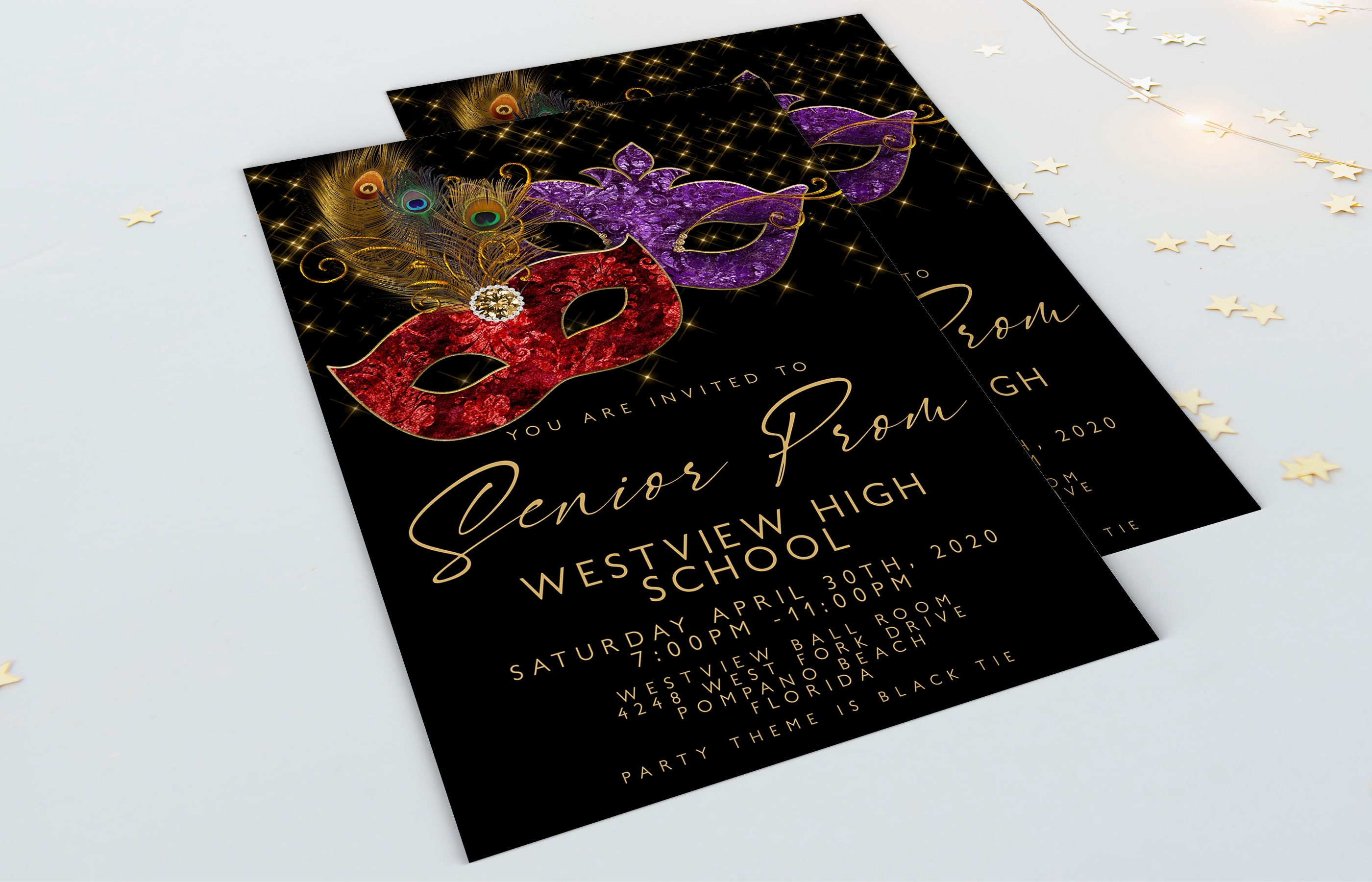 Prom Invitations and Tickets Invitation Masked Prom masquerade Etsy