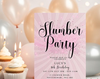 Girl's Slumber Party Invitation Pastel Pink Printable Sleepover Birthday Pamper Spa Party Invite Editable Download Template