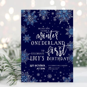Editable Winter Onederland Invitation Boy Silver Blue Snowflake First Birthday Winter Wonderland Invites 1st Birthday Template Download