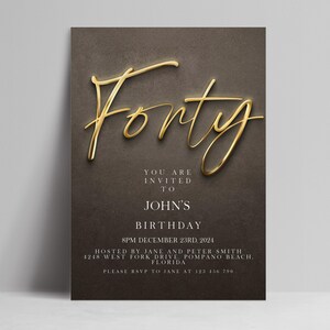 The image is a birthday invitation for John's 40th birthday.