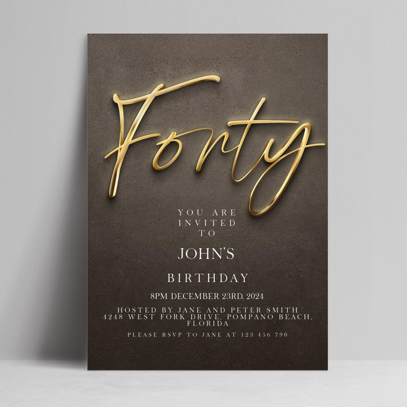 The image is a birthday invitation for John's 40th birthday.