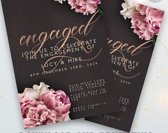 Engagement party Invitation Engagement Invite Rose Gold Glitter Effect Instant Download Printable template Corjl Invitation