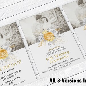 Convite para 50º aniversário de bodas de ouro - Pacote de agradecimento - Download instantâneo para impressão