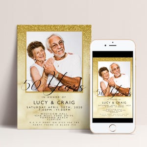 50e uitnodiging bewerkbare uitnodiging glittermarmer: ontwerp gouden jubileum - foto uploaden, direct downloaden, DIY-sjabloon afbeelding 2
