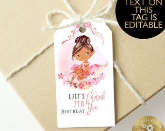 Ballet Birthday Tag Printable EDITABLE Invitations for Girls, Ballerina Tag Instant download BAL01