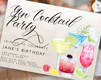 Printable Gin Cocktail Party Invitation  Editable Invitation Instant Download Printable