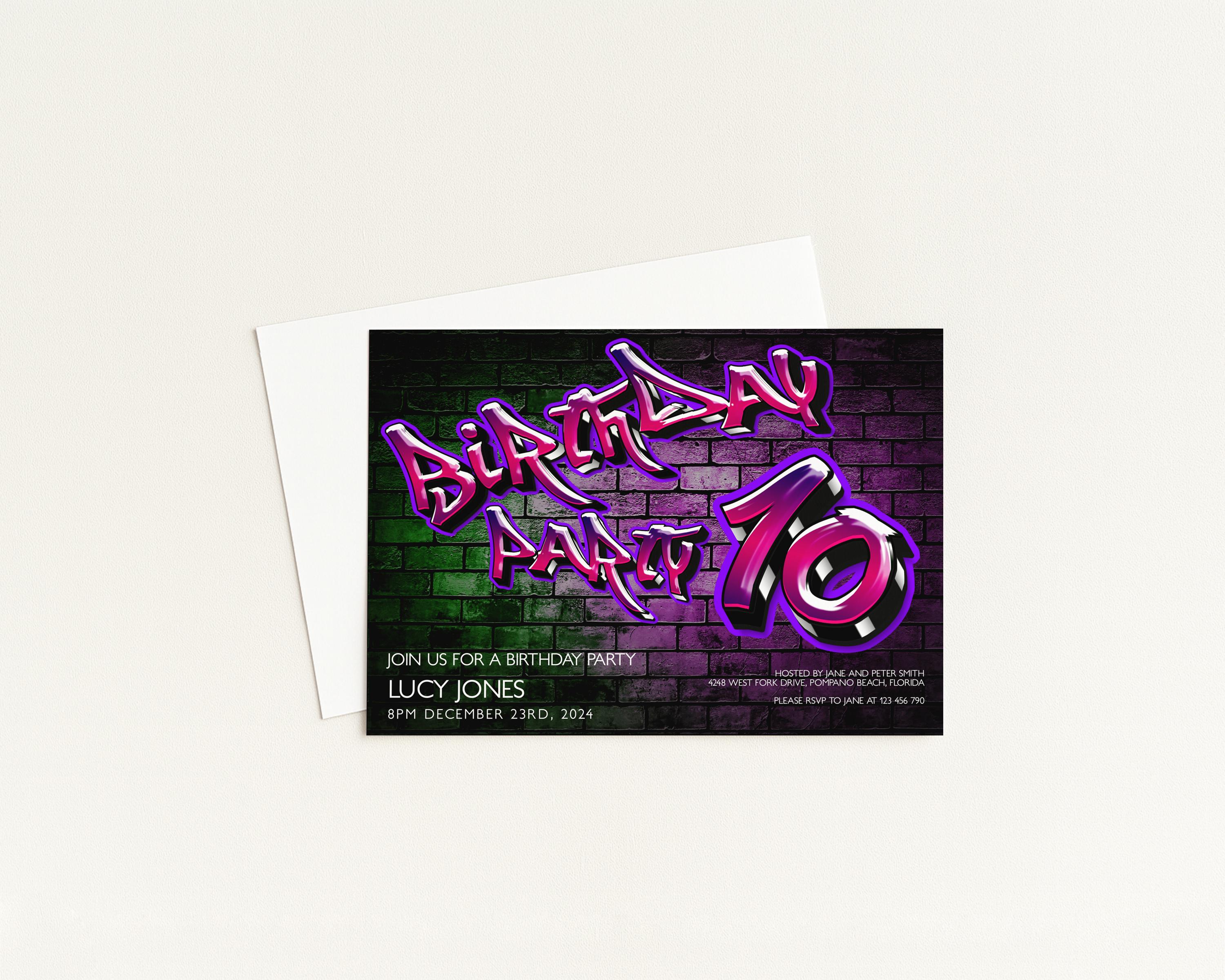 Graffiti Invitation Editable Birthday Party Invite: Grunge Style