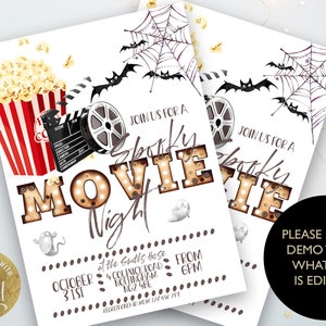 Halloween Movie Night Invitation Halloween Party Invite Backyard Movie Night Birthday Party Editable Template-Printable Digital Download