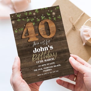 40th Birthday Invitation for Man Wooden Rustic Editable Forty For Him Boys Men Template Corjl Instant Download