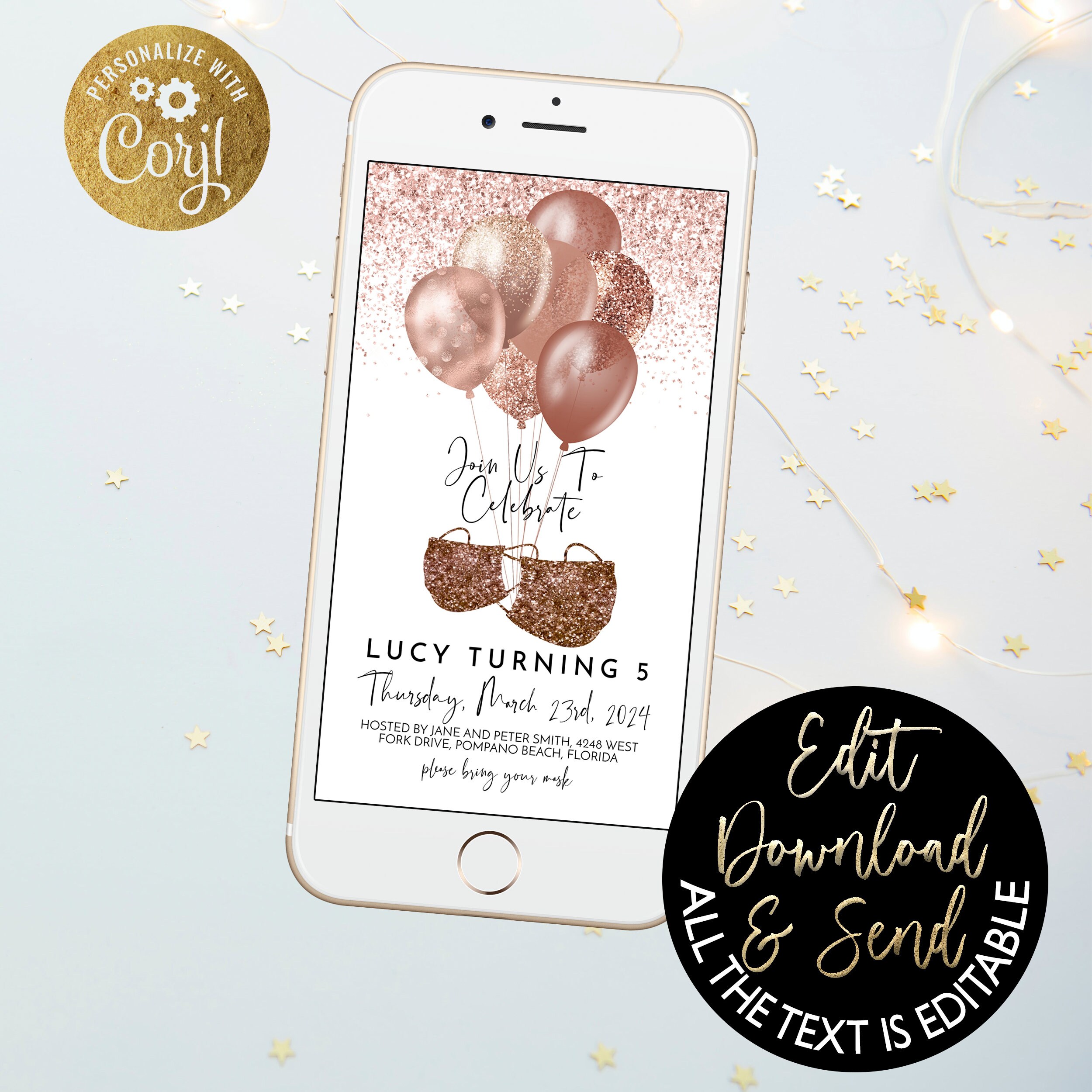 Rose Gold Birthday Invitation 18th Birthday Evite Party Electronic