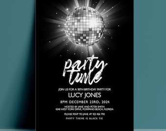 Disco Ball Invitation Template Editable Party Invite, Silver Design (5x7 Inches, Printable, Instant Download)