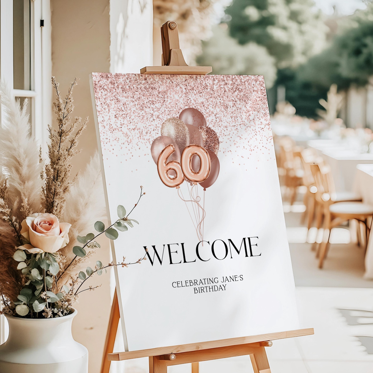 60th Welcome Sign Editable - Rose Gold Birthday Party Decor - Digital ...