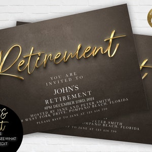 Retirement Invitation Editable Retirement Party Invite Black Gold Invitation, Simple Elegant  Instant Download Printable