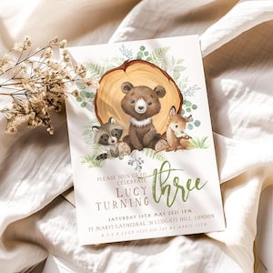 Woodland 3rd Birthday Invitation EDITABLE Gender Neutral Woodland Animals Invitations Digital Woodland Theme Invites Instant download WD56