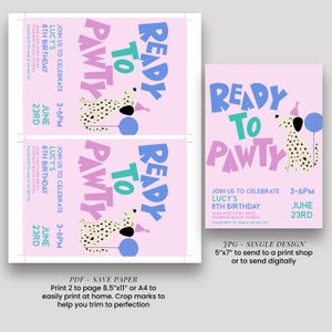 Dog Birthday Invite Editable Dalmatian Puppy Party Card: Pink Cute Design, Corjl Template | Printable, Any Age | 5x7 Inches image 3