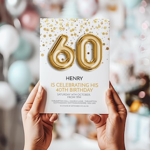 Editable 60th Birthday Invitation 60th BirthdayInvitation Instant Download Birthday Invites Birthday Party Invitations