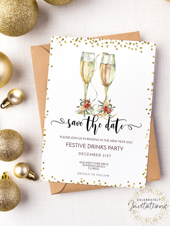 Save The Date Christmas Party Invitation Editable Template Holiday Save The Date Christmas Party Invitation Editable Template Holiday