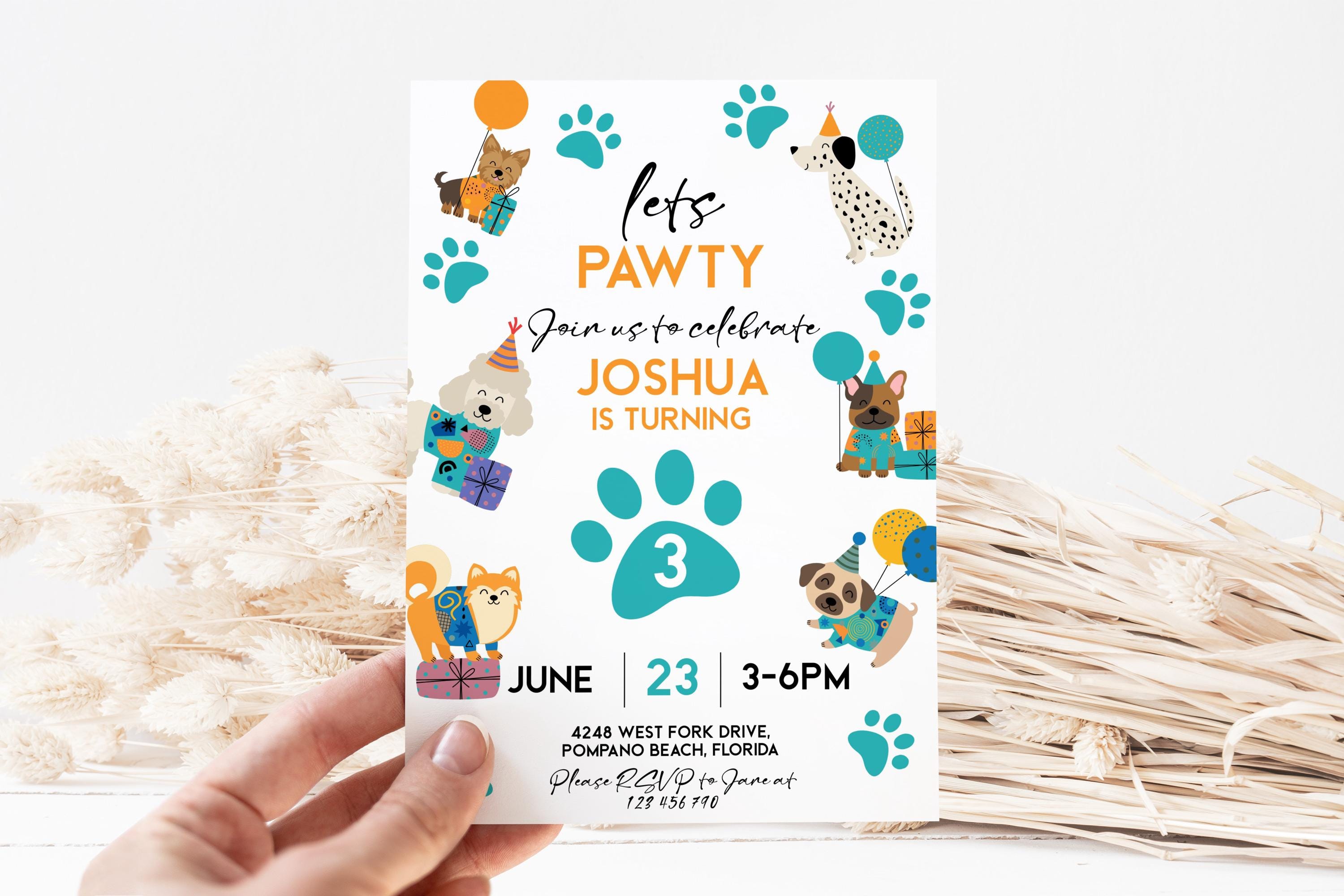 Dog Birthday Invite Editable Template: Let’s Pawty Puppy Party Design ...