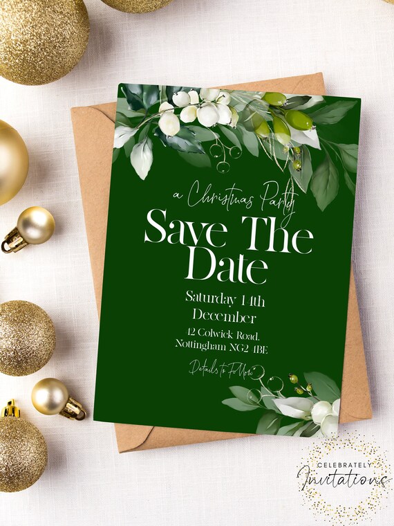 Save The Date Christmas Party Invitation Editable Template Holiday