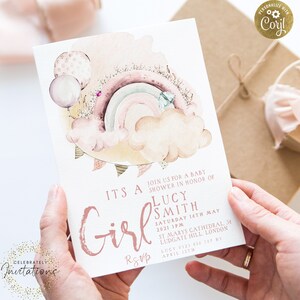 Regenbogen-Babyparty-Einladung Es ist eine Mädchen-Einladung EDITIERBARE Gender Einladungen Digitale Sofort-Download RB18