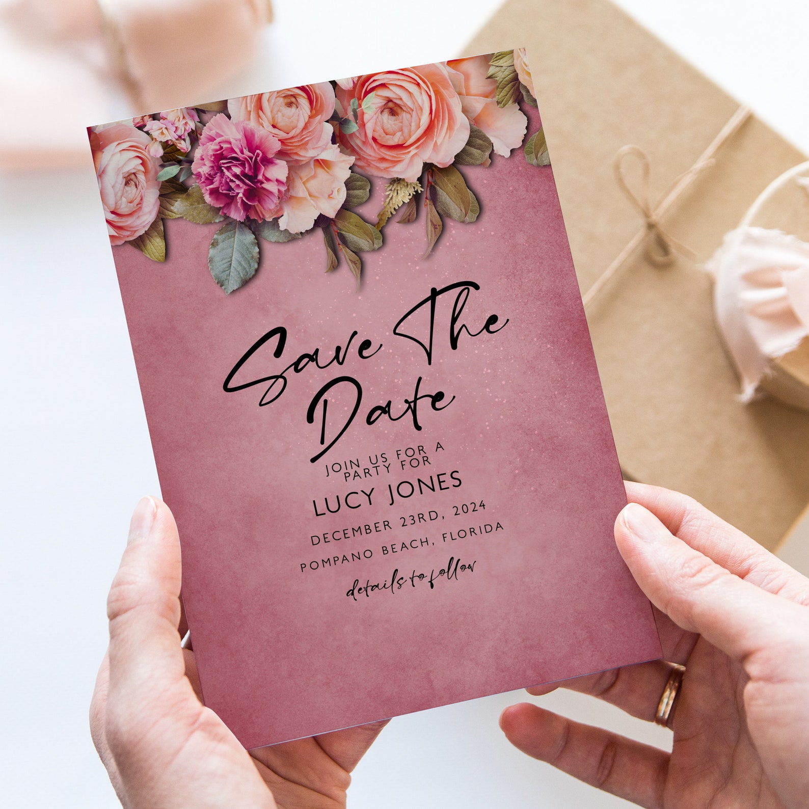 Editable 60th Save the Date Template Floral Birthday Pink - Etsy