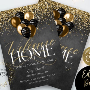 Benvenuto a casa Gold Benvenuto Invito Festa di bentornato Invito Lavagna Benvenuto dell&#39;eroe Download immediato Stampabile