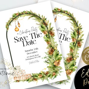 Save the Date Christmas Party Invitation Editable Template Holiday Printable Instant Download - Etsy