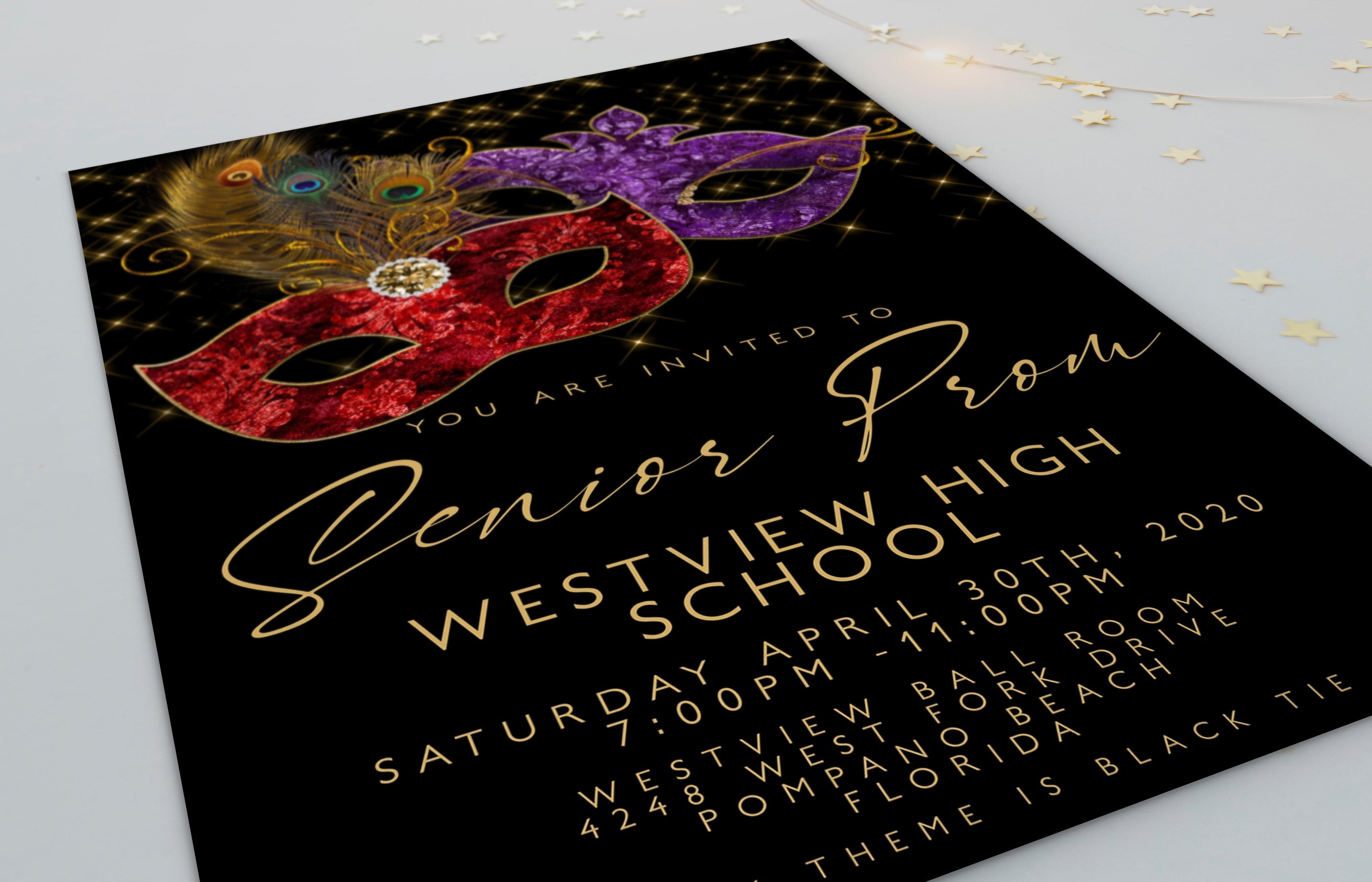 Prom Invitations and Tickets Invitation Masked Prom Masquerade Etsy