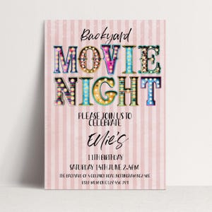 Movie Night Invite - Editable Backyard Cinema Party Invitation - Digital Download, Printable Template, Summer Event image 1