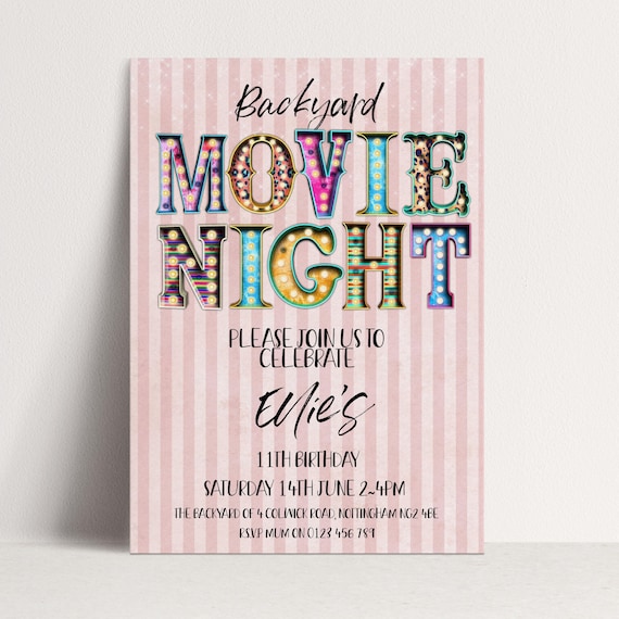 Movie Night Invite - Editable Backyard Cinema Party Invitation - Digital Download, Printable Template, Summer Event
