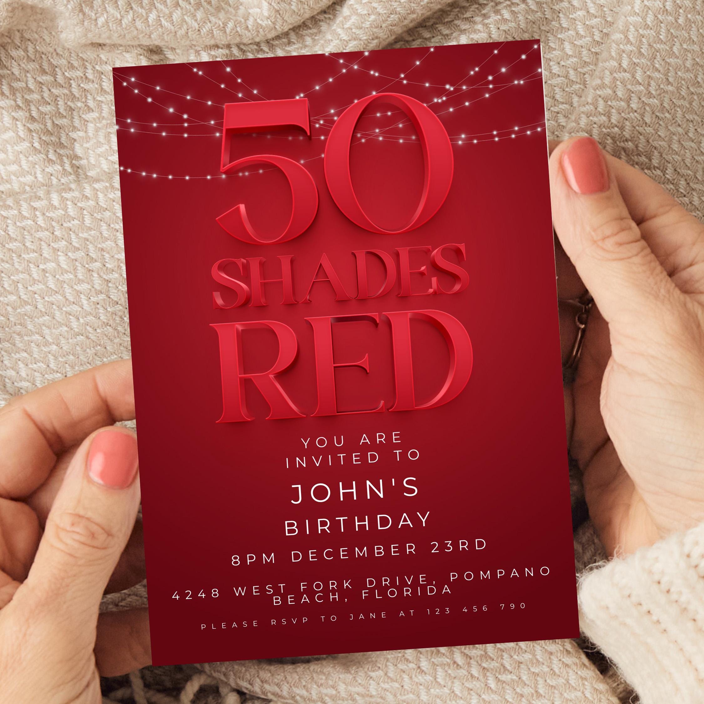 Editable 50 Shades Red Birthday Invitation Template 50th Invite Red ...