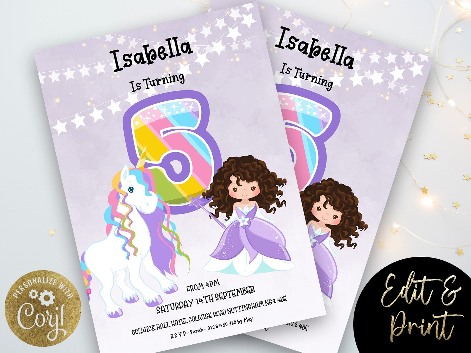 Unicorn Princess 5th Birthday Invitation Instant Download Etsy