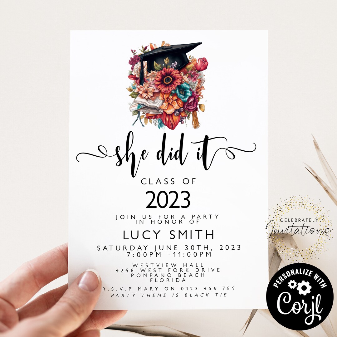 She Did It, Graduation Party Details Card for Her , Class of 2023 ...