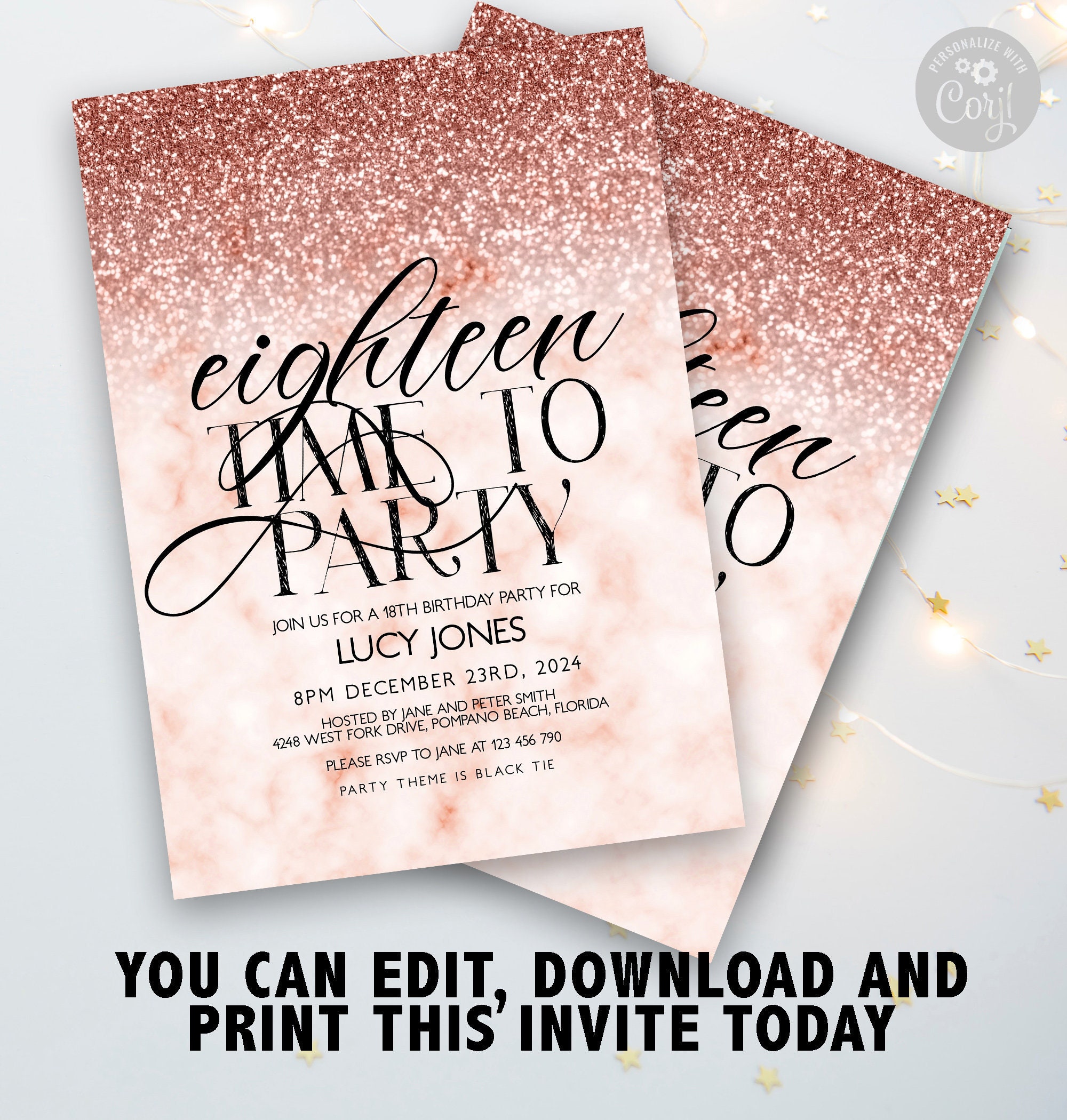 18th Birthday Party Invitation 18th Invite Rose Gold Glitter Etsy 18th-birthday-party-invitation-18th-invite-rose-gold-glitter-etsy