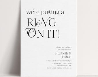 Ring On It Engagement Invitation Template Elegant White Printable Template Minimal Invite Editable Digital Download