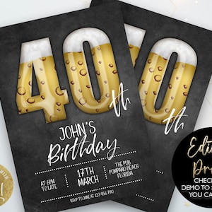 40th Birthday Invitation for Man Chalkboard Editable Forty For Him Boys Men Template Corjl Instant Download