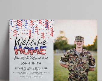 Invitación de bienvenida militar editable con foto: Tarjeta para fiesta de bienvenida, diseño personalizado / descarga digital, plantilla de fácil edición / 5x7 pulgadas